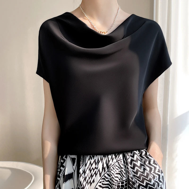 Silk Women's T-Shirts Summer Crew Neck