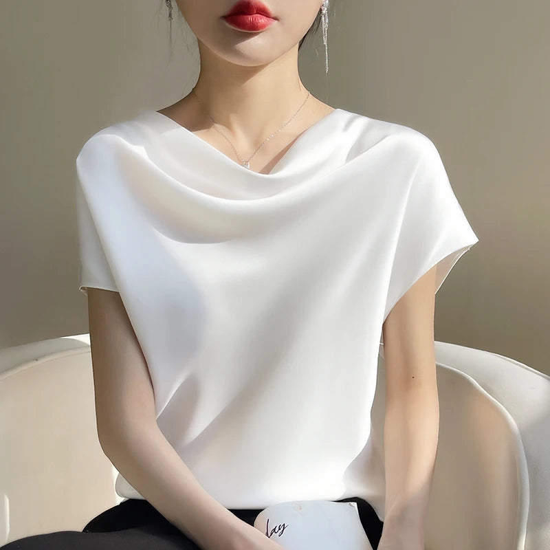 Silk Women's T-Shirts Summer Crew Neck