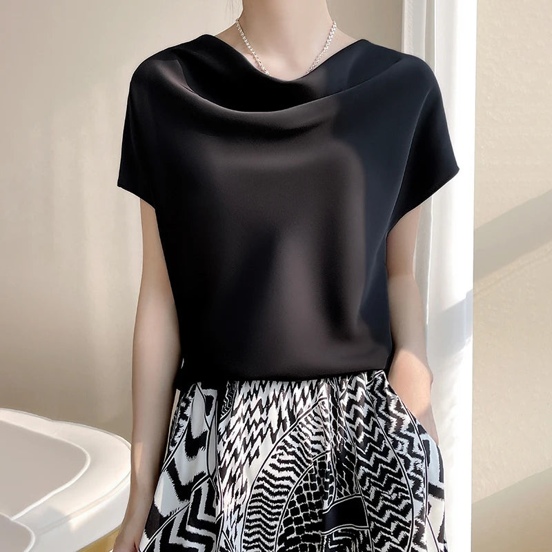Silk Women's T-Shirts Summer Crew Neck