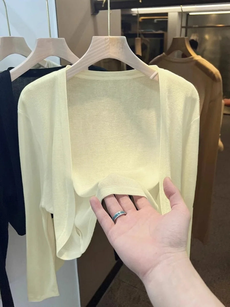 Short Ice Silk Knitted Sun Protection Cardigan