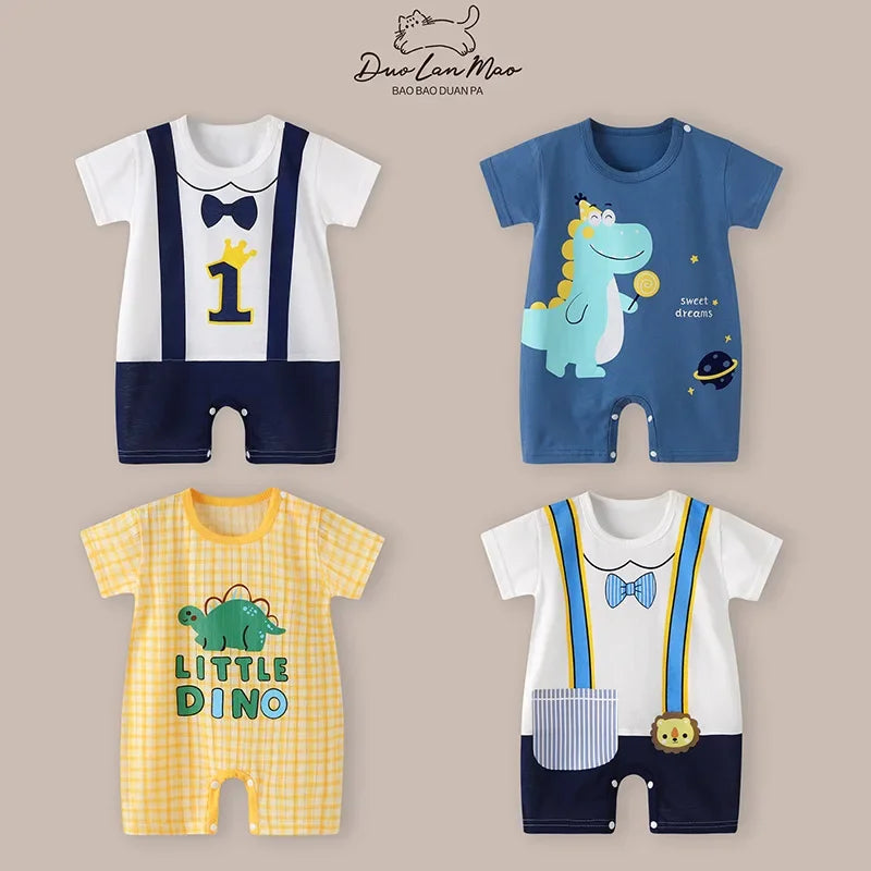 Baby Boys Summer Thin Cartoon Rompers