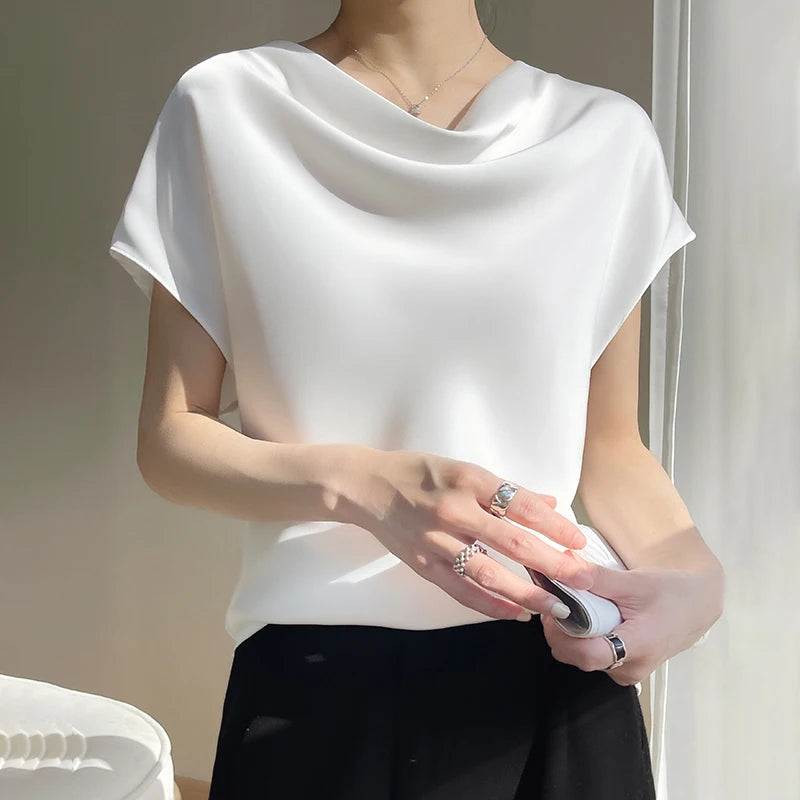 Silk Women's T-Shirts Summer Crew Neck