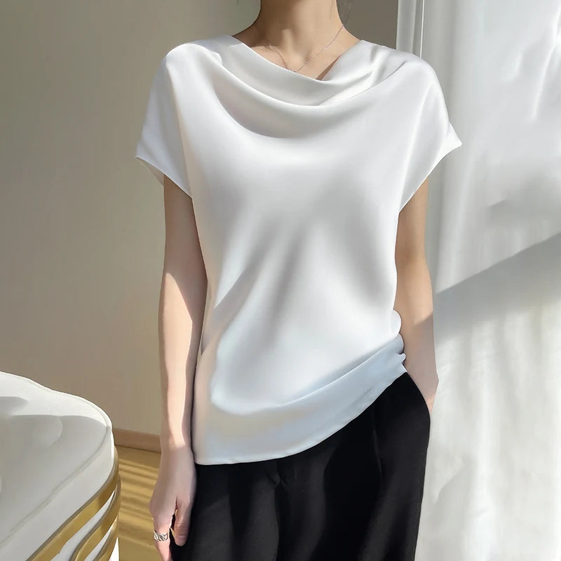 Silk Women's T-Shirts Summer Crew Neck