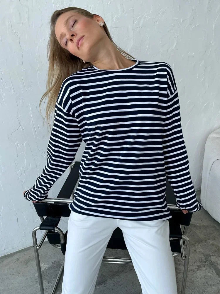 Wolfeel Summer Long Sleeve Striped T-Shirt