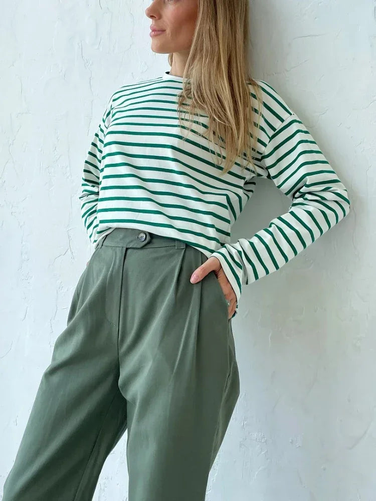 Wolfeel Summer Long Sleeve Striped T-Shirt