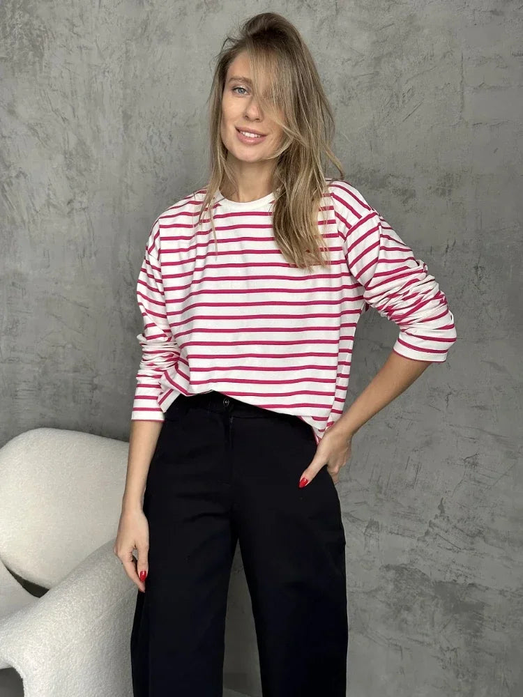 Wolfeel Summer Long Sleeve Striped T-Shirt